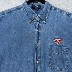 Virginia Tech Hokies Vantage Denim Shirt Mens Large Blue Collegiate Casual 1975